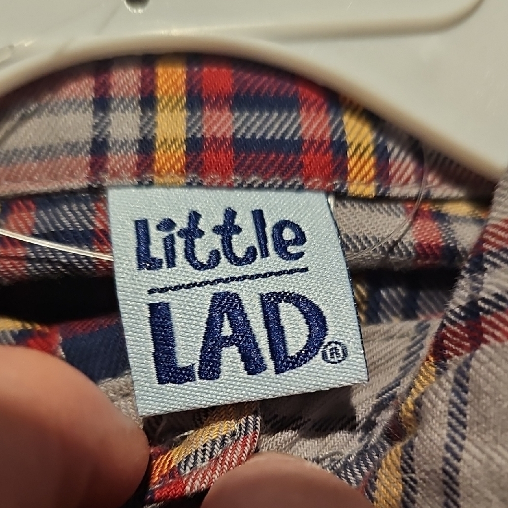NWT Little Lad Cardigan Set Tie Rust Color Plaid Blue Pants 12 Months Toddler - Picture 2 of 7